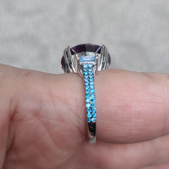 STUNNING HUGE Amethyst & Aquamarine Sterling cocktail ring sz8.5 💍 - Picture 12 of 13